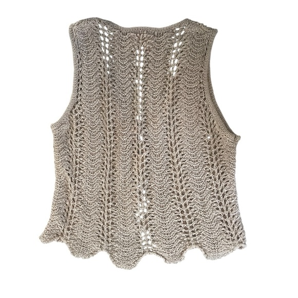 Beige Knit Boho Top with Tie Front M - Picture 2 of 5